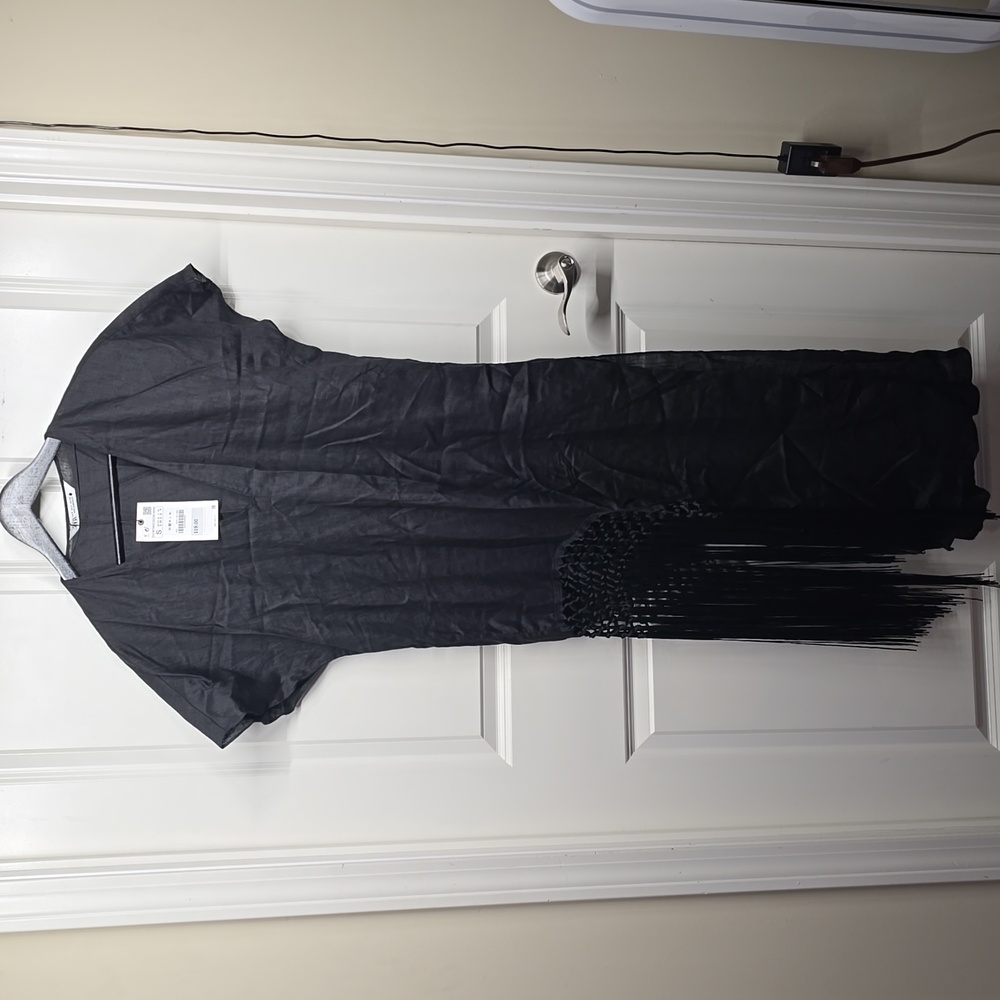 Zara Charcoal Asymmetrical Dress with Fringe